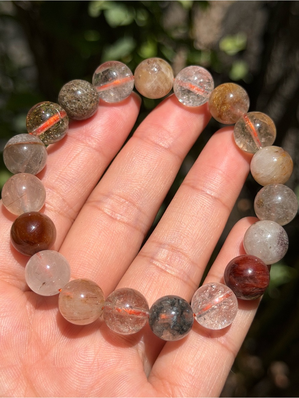 11mm Natural Multi-Color Rutilated Quartz Beaded Bracelet 2170